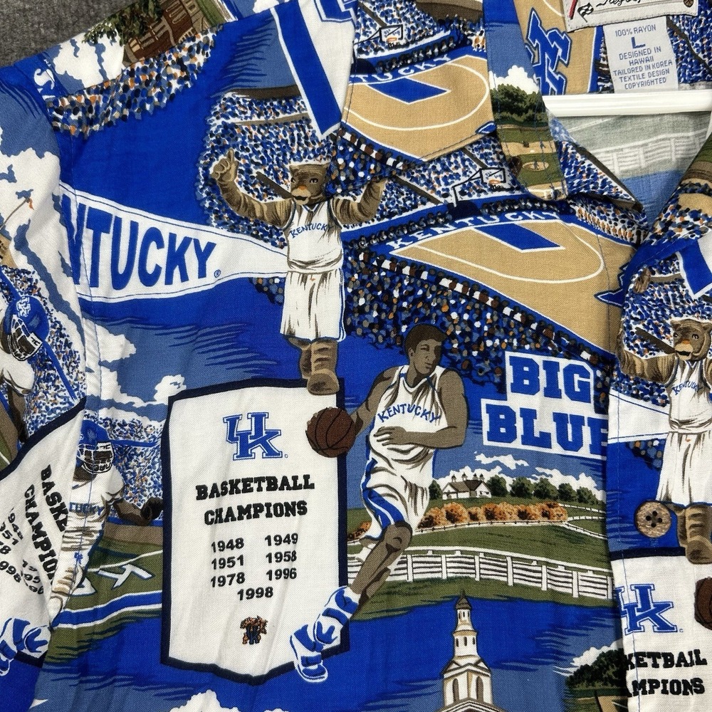 Reyn Spooner Sports Shirt Mens L Blue University of Kentucky Wildcats Rayon - Picture 6 of 14